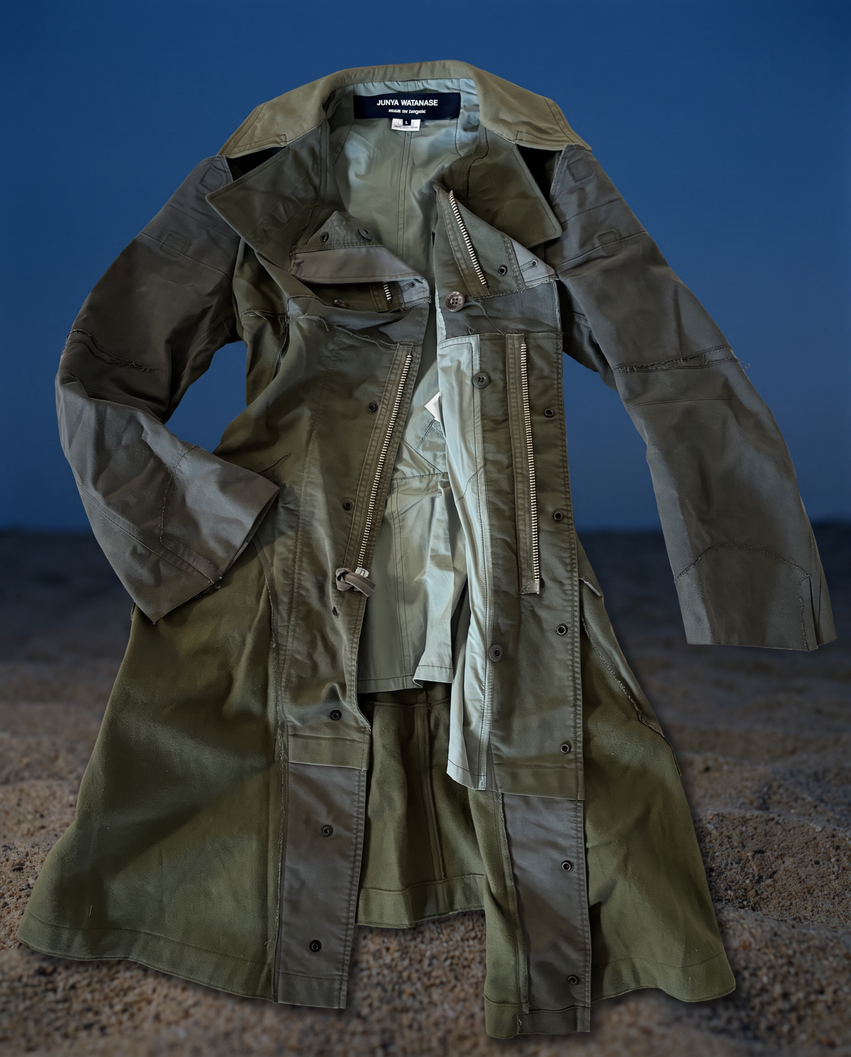 Junya Watanabe Comme des Garcons Olive Green Patchwork Long Coat