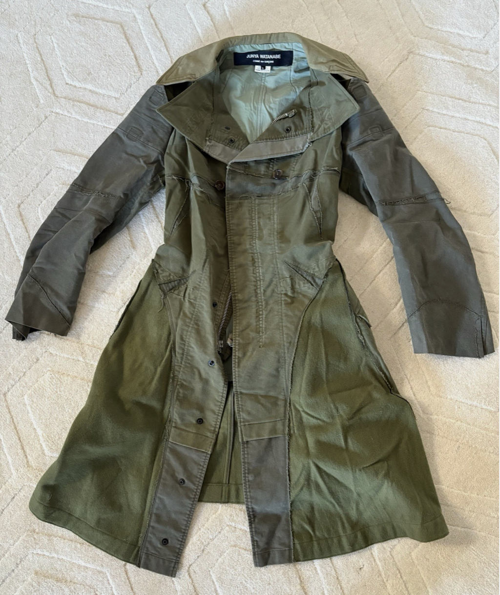 Junya Watanabe Comme des Garcons Olive Green Patchwork Long Coat