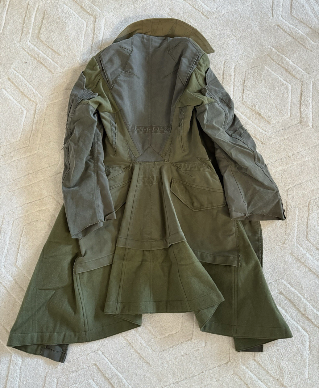 Junya Watanabe Comme des Garcons Olive Green Patchwork Long Coat