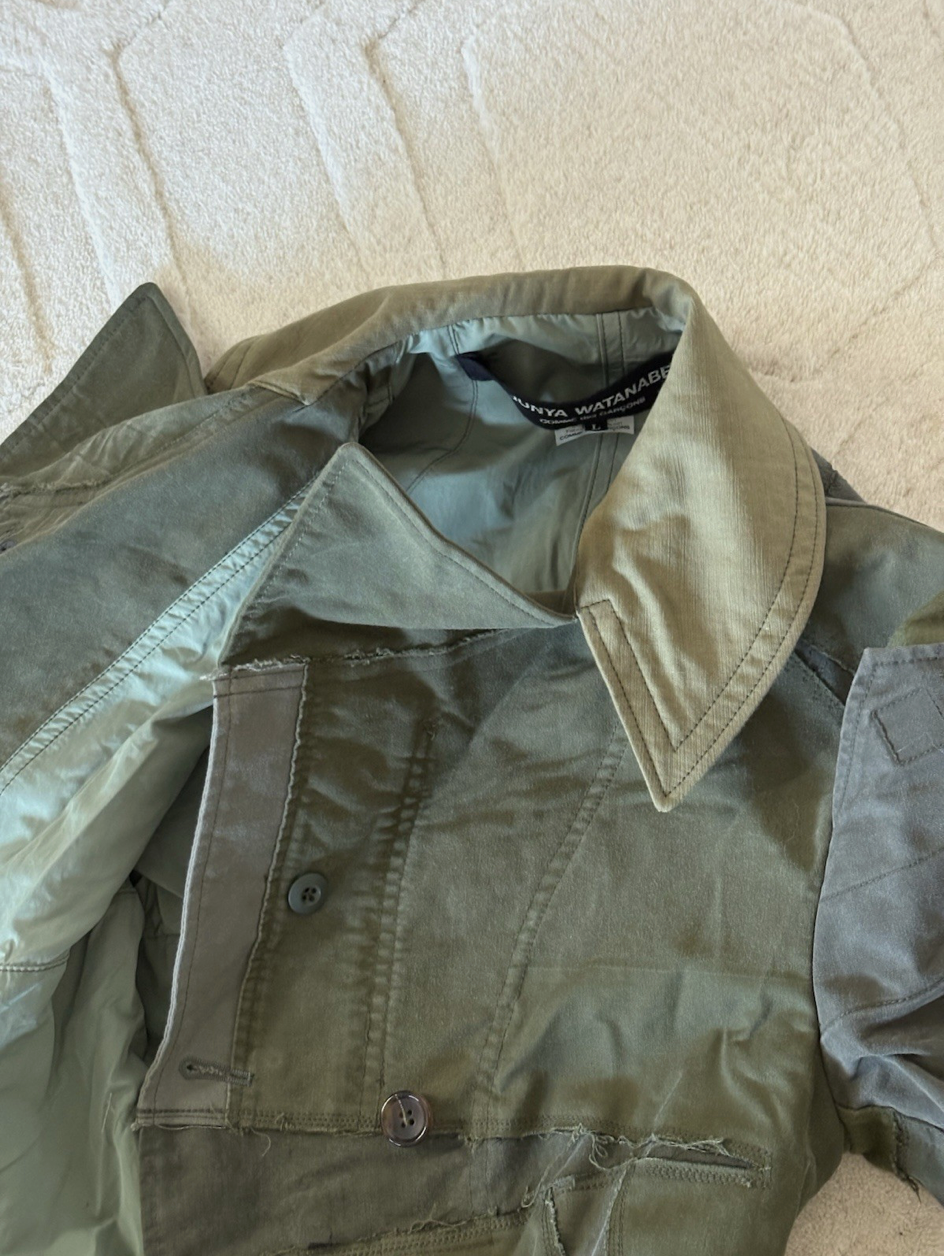 Junya Watanabe Comme des Garcons Olive Green Patchwork Long Coat