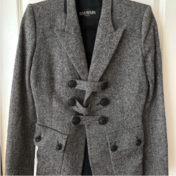 Balmain Paris Herringbone Tweed Blazer Jacket