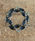 Vintage Blue Navette & AB Rhinestone Brooch