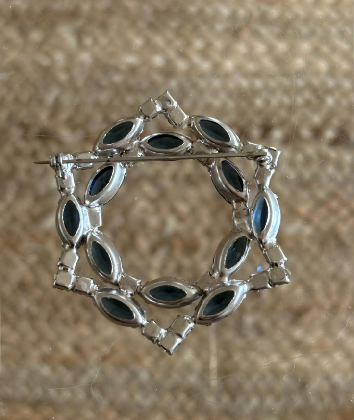 Vintage Blue Navette & AB Rhinestone Brooch