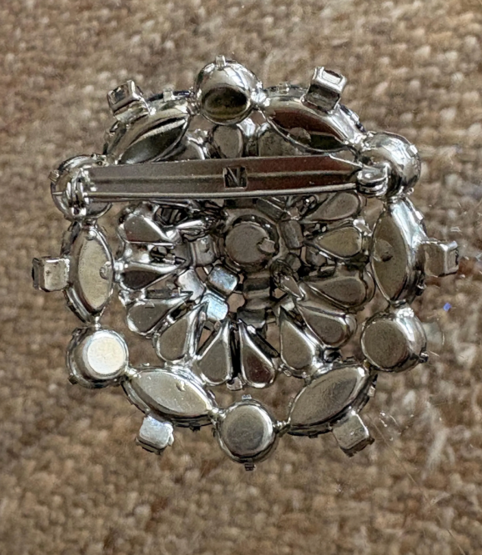 Iridescent Gray and Black AB Rhinestone Brooch