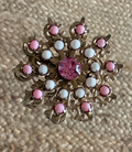 Floral Brooch White Lucite & Pink Rhinestone Brooch