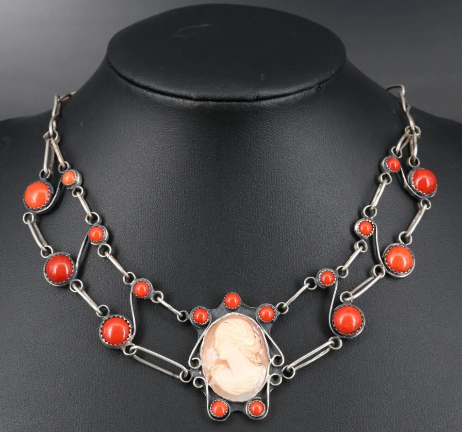 Sterling Silver Shell and Coral Necklace