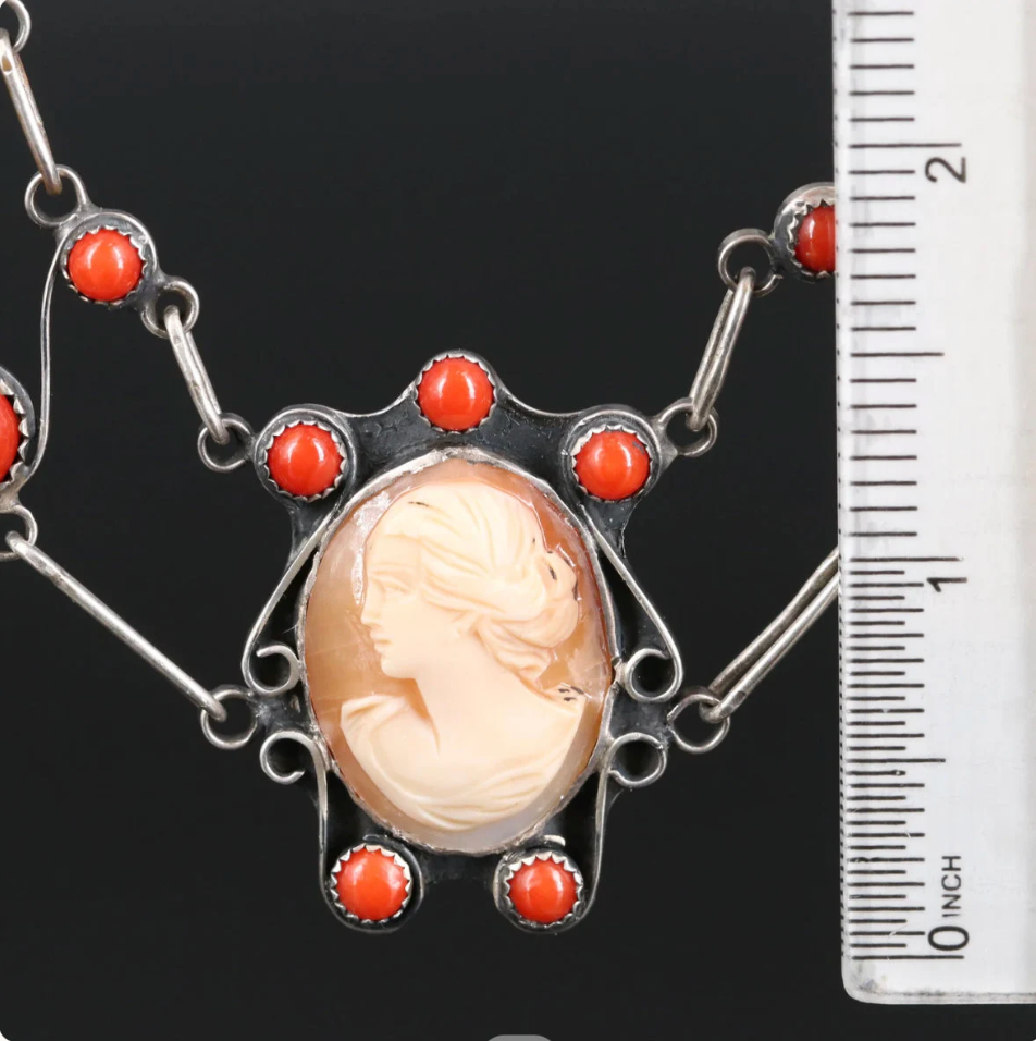 Sterling Silver Shell and Coral Necklace