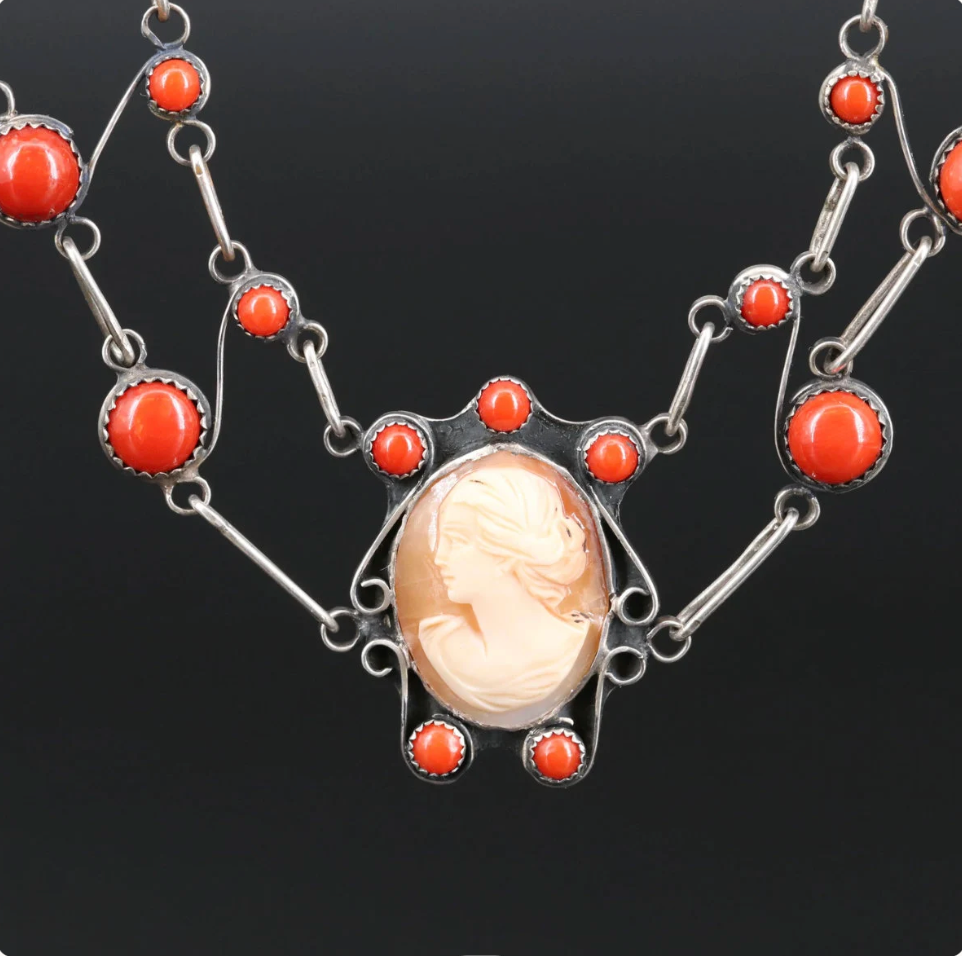 Sterling Silver Shell and Coral Necklace