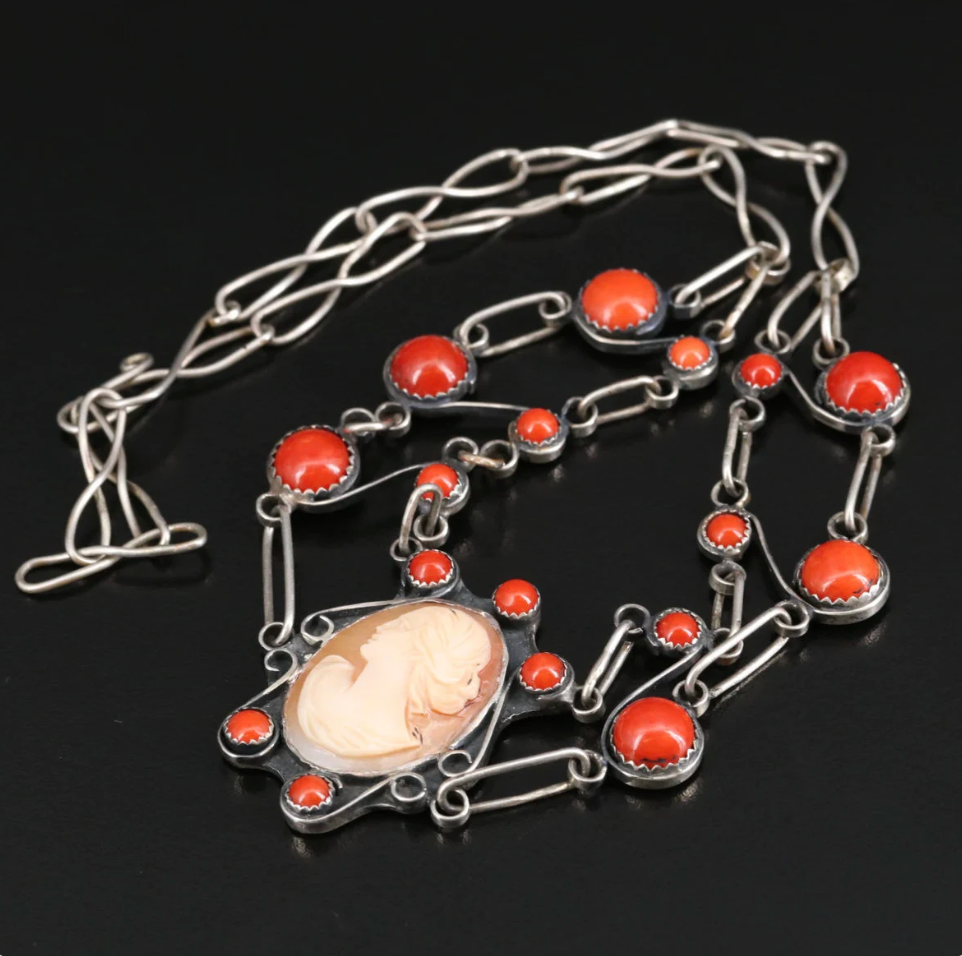 Sterling Silver Shell and Coral Necklace