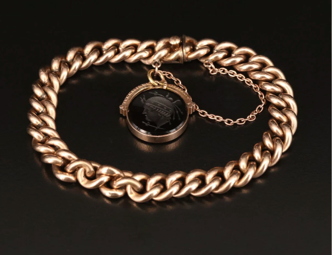 K& J Curb Chain Bracelet with Intaglio Sard Dangle