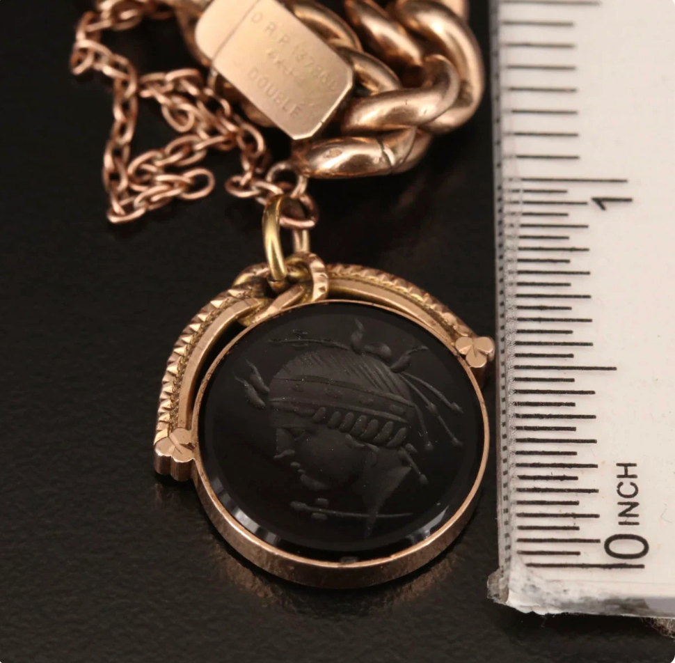 K& J Curb Chain Bracelet with Intaglio Sard Dangle