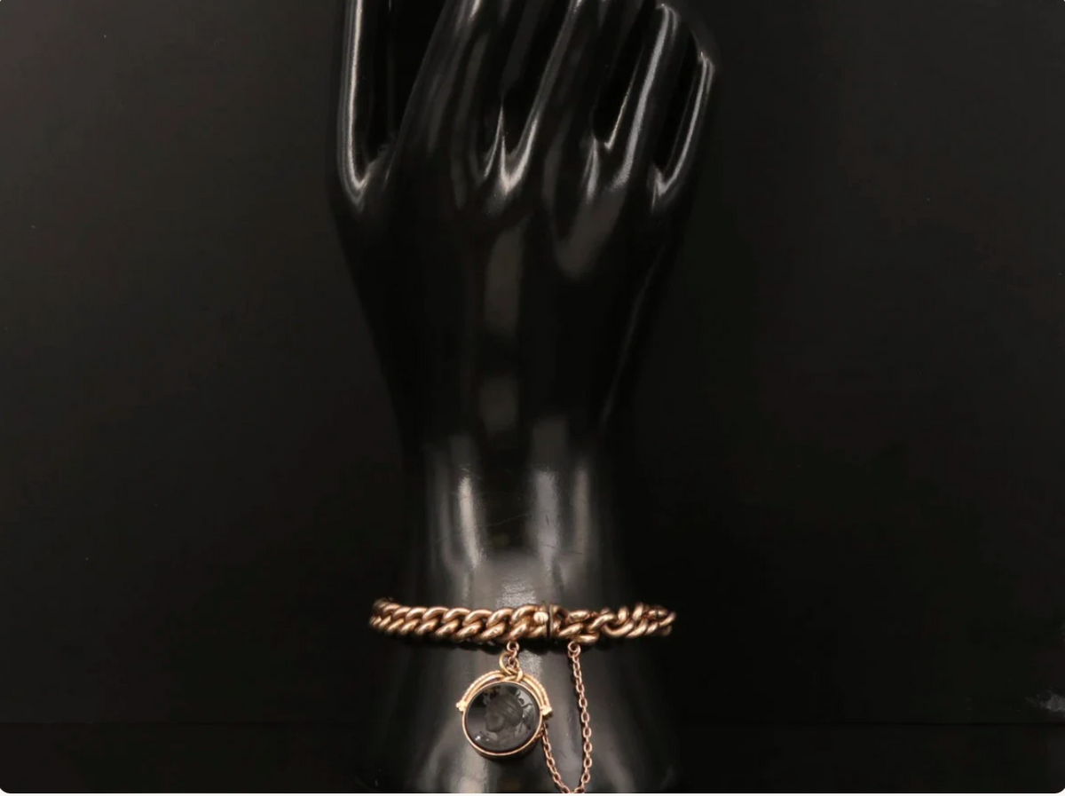 K& J Curb Chain Bracelet with Intaglio Sard Dangle