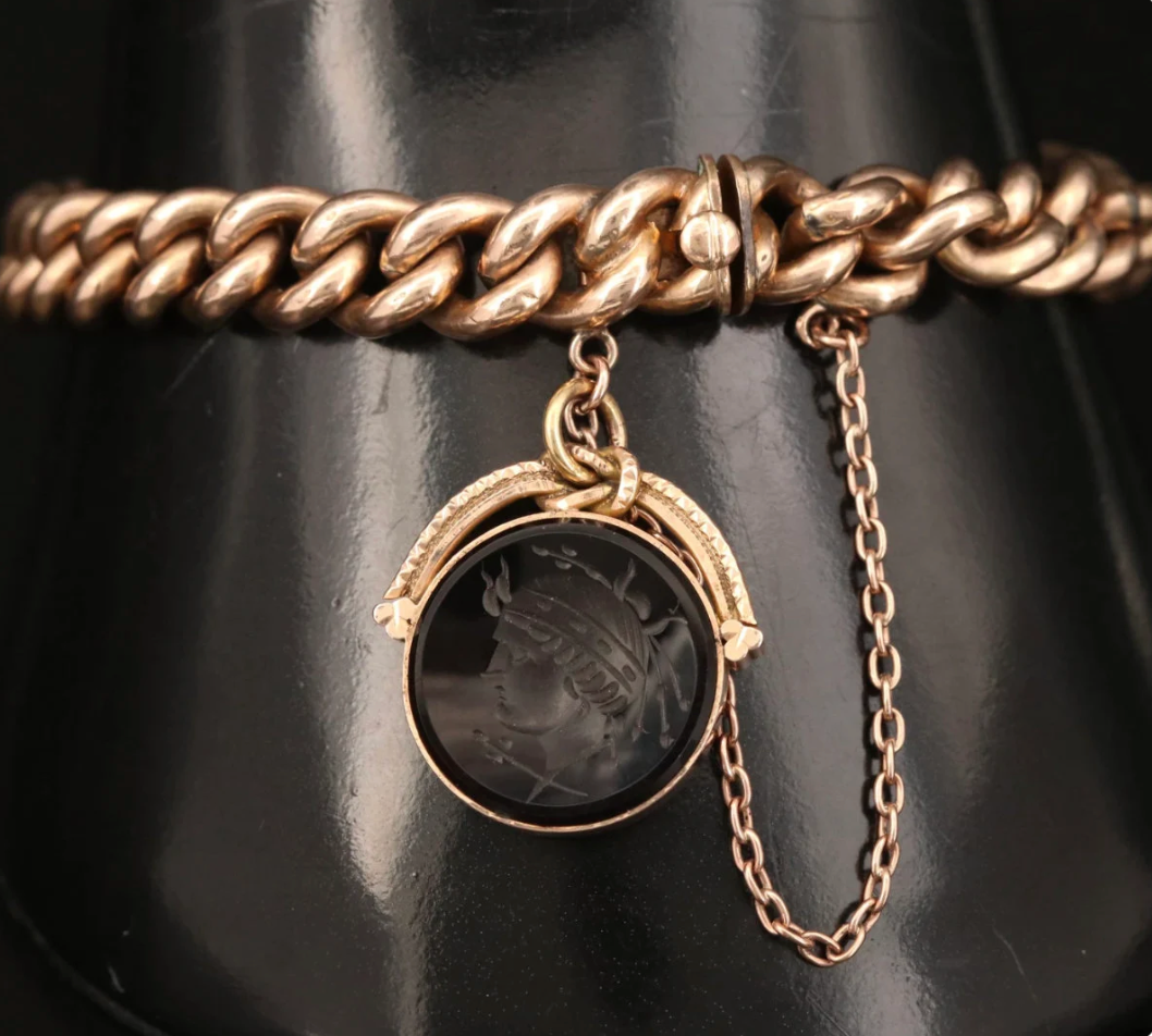 K& J Curb Chain Bracelet with Intaglio Sard Dangle