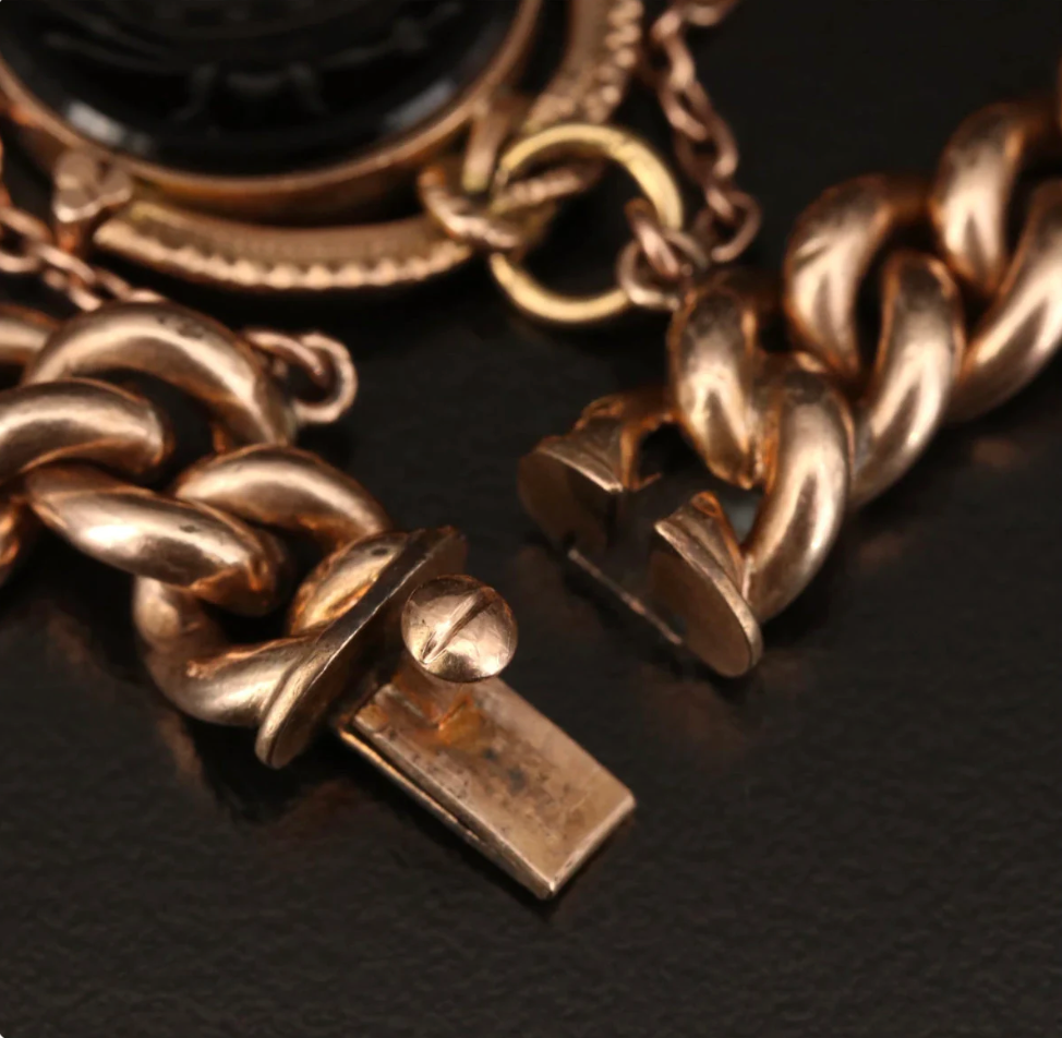 K& J Curb Chain Bracelet with Intaglio Sard Dangle