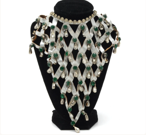 Lee Menichetti Vintage Leather Glass and Rhinestone Necklace