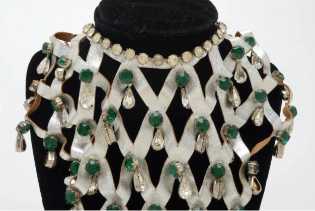 Lee Menichetti Vintage Leather Glass and Rhinestone Necklace