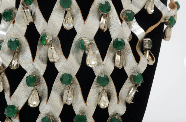 Lee Menichetti Vintage Leather Glass and Rhinestone Necklace
