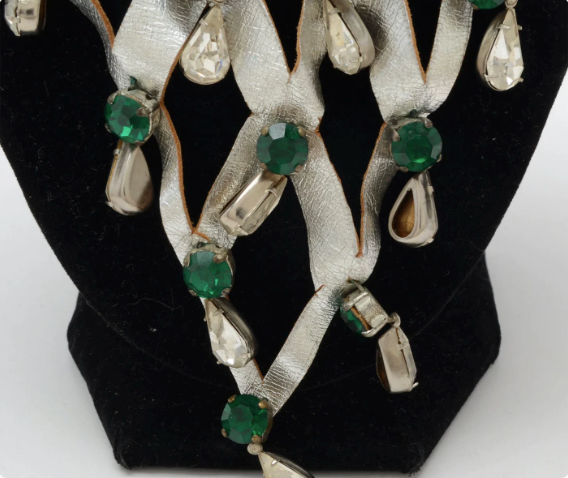 Lee Menichetti Vintage Leather Glass and Rhinestone Necklace