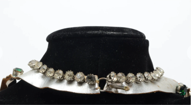 Lee Menichetti Vintage Leather Glass and Rhinestone Necklace