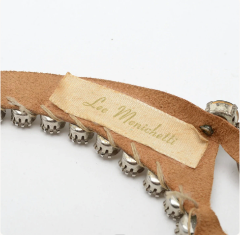 Lee Menichetti Vintage Leather Glass and Rhinestone Necklace