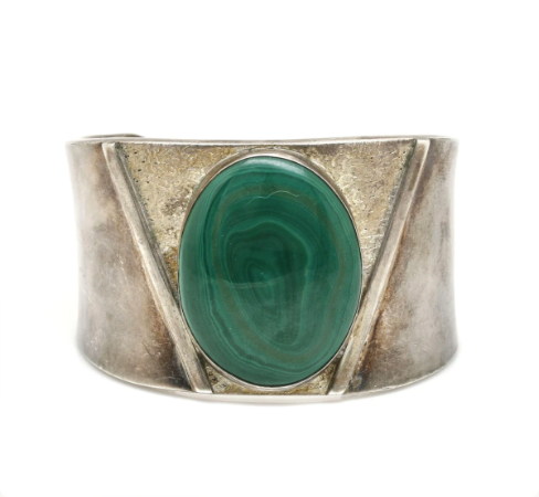 Modernist Sterling Silver Malachite Cuff