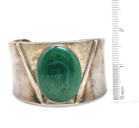 Modernist Sterling Silver Malachite Cuff
