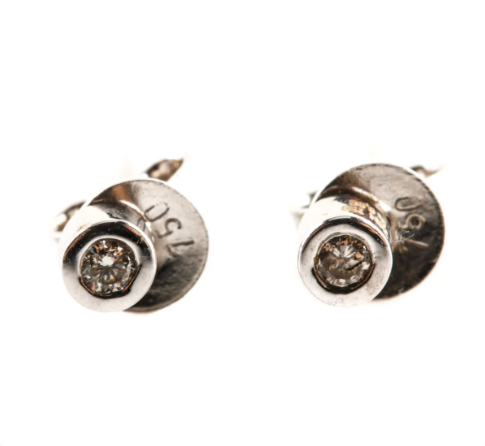 18K White Gold Diamond Button Style Earrings
