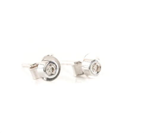 18K White Gold Diamond Button Style Earrings