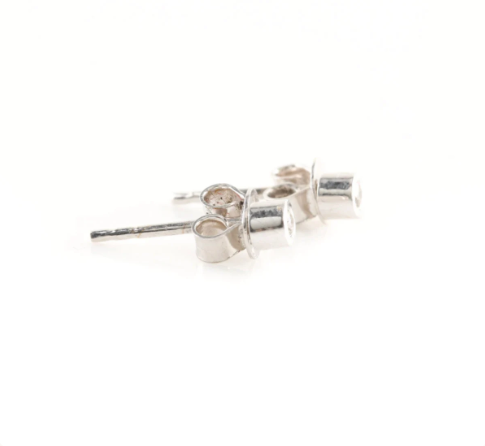 18K White Gold Diamond Button Style Earrings