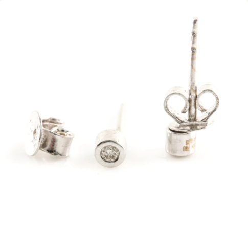 18K White Gold Diamond Button Style Earrings
