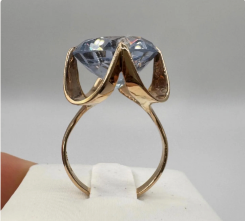 14K Mid Century Synthetic Spinel Statement Ring Swirl Bypass Mount