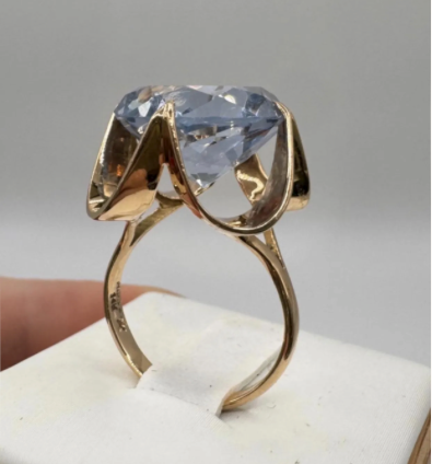 14K Mid Century Synthetic Spinel Statement Ring Swirl Bypass Mount