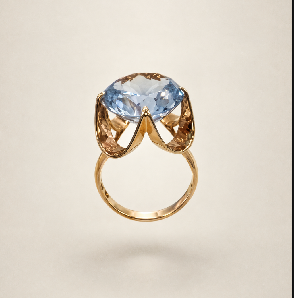 14K Mid Century Synthetic Spinel Statement Ring Swirl Bypass Mount