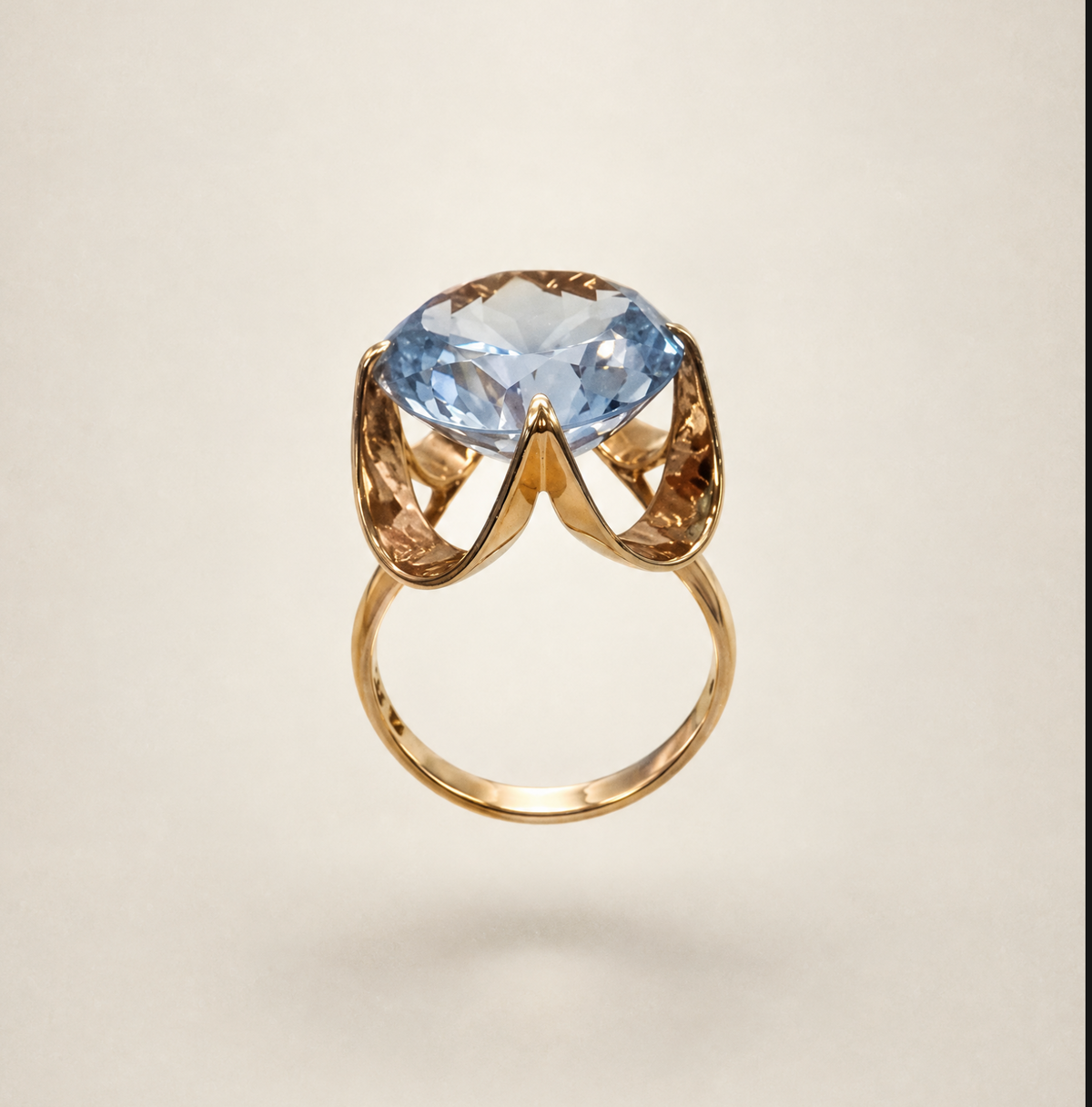 14K Mid Century Synthetic Spinel Statement Ring Swirl Bypass Mount