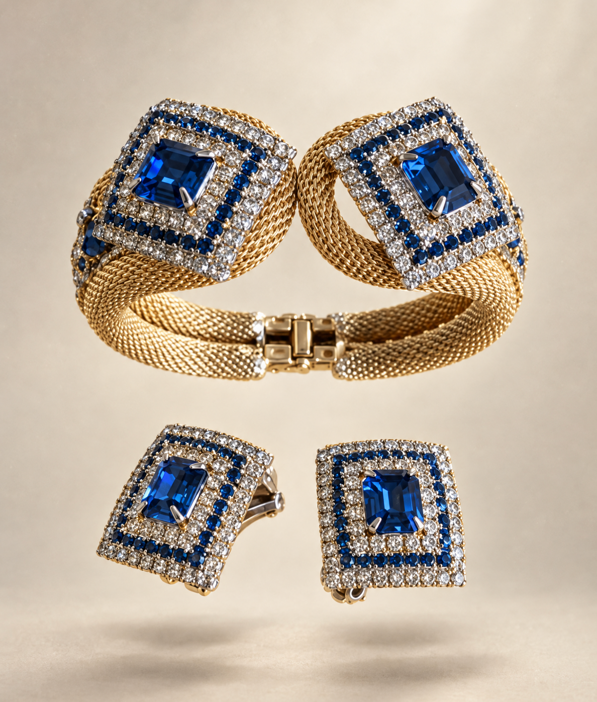 HOBE Jewelry Set  Sapphire Blue Bracelet & Earrings