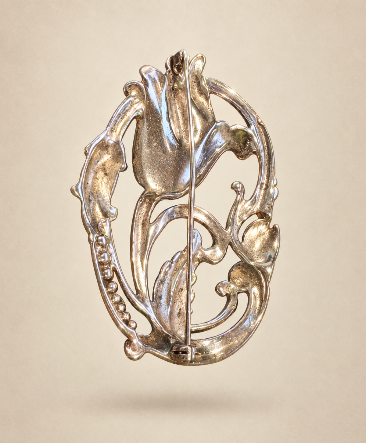 Large Floral Art Nouveau Sterling Silver Brooch