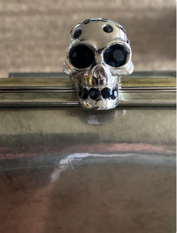 Alexander McQueen Skull Silver Vinyl Wrap Clutch with  Stones