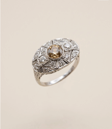Art Deco 14K White Gold Old European Halo Diamond Ring