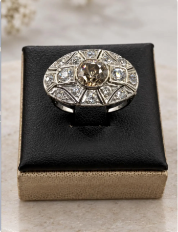 Art Deco 14K White Gold Old European Halo Diamond Ring