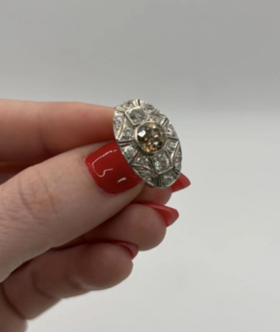 Art Deco 14K White Gold Old European Halo Diamond Ring
