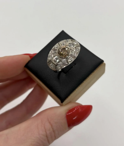 Art Deco 14K White Gold Old European Halo Diamond Ring