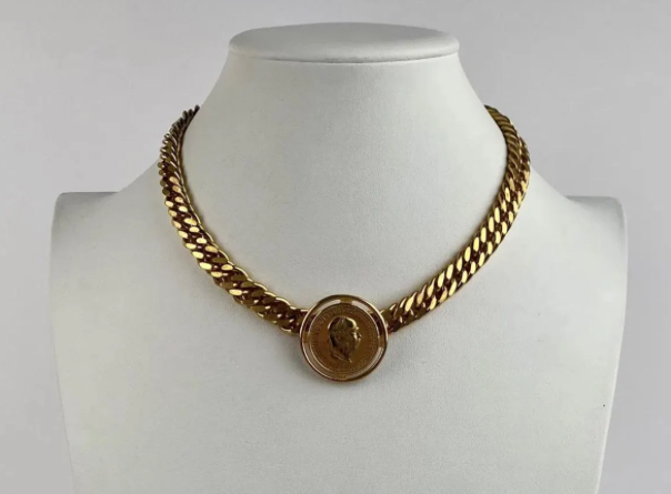 Miriam Haskell Gold-Tone Adjustable Curb-Link Chain and Coin Medallion