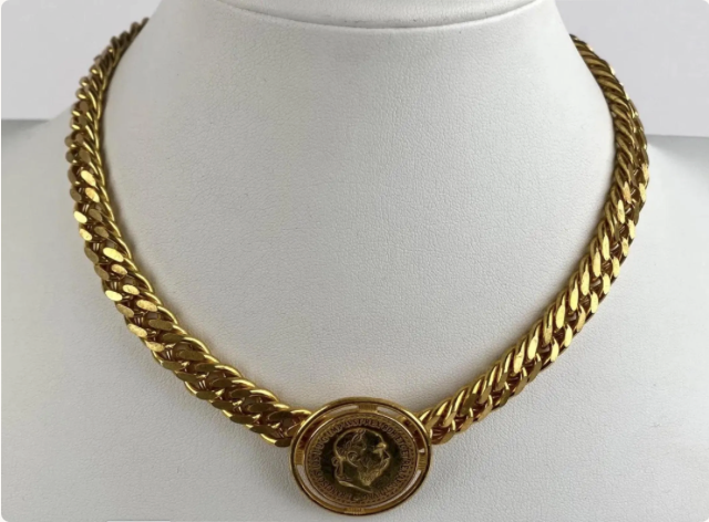 Miriam Haskell Gold-Tone Adjustable Curb-Link Chain and Coin Medallion