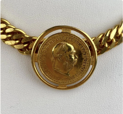 Miriam Haskell Gold-Tone Adjustable Curb-Link Chain and Coin Medallion
