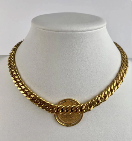 Miriam Haskell Gold-Tone Adjustable Curb-Link Chain and Coin Medallion