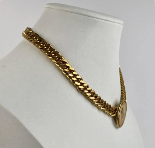 Miriam Haskell Gold-Tone Adjustable Curb-Link Chain and Coin Medallion