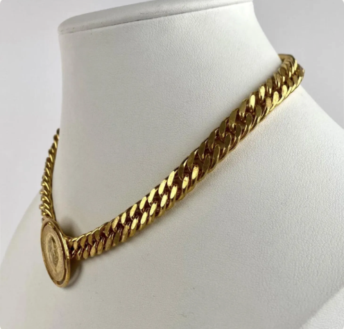 Miriam Haskell Gold-Tone Adjustable Curb-Link Chain and Coin Medallion
