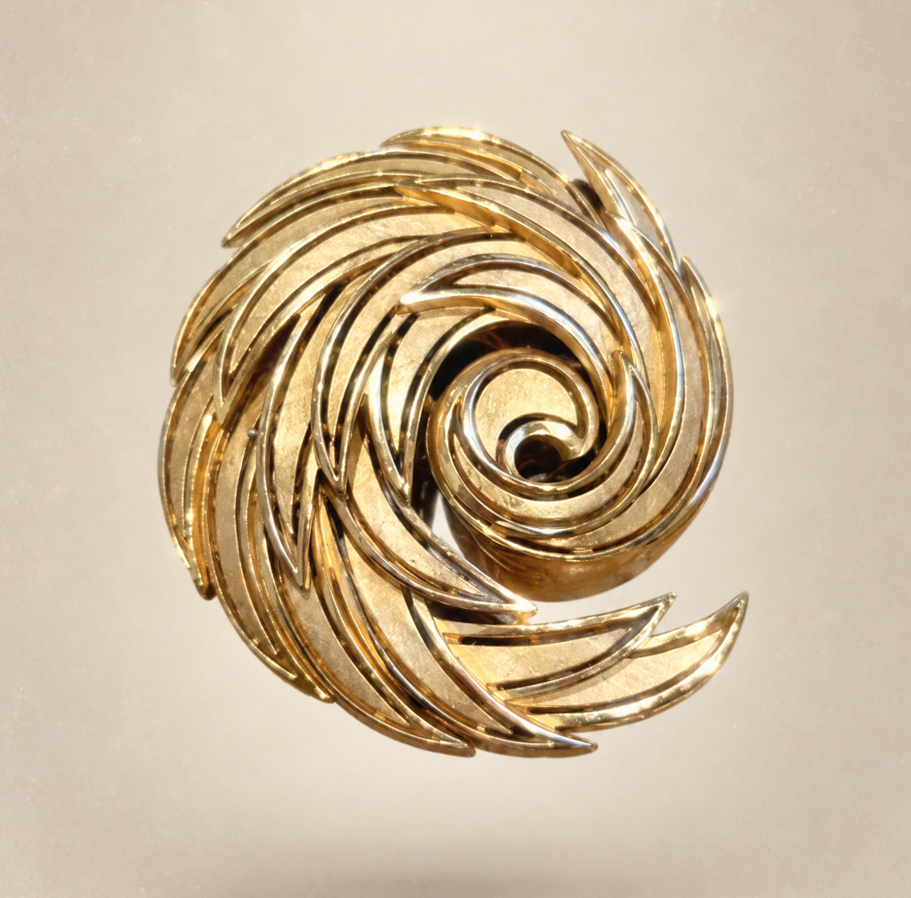 Large Trifari Swirl Gold Tone Brooch