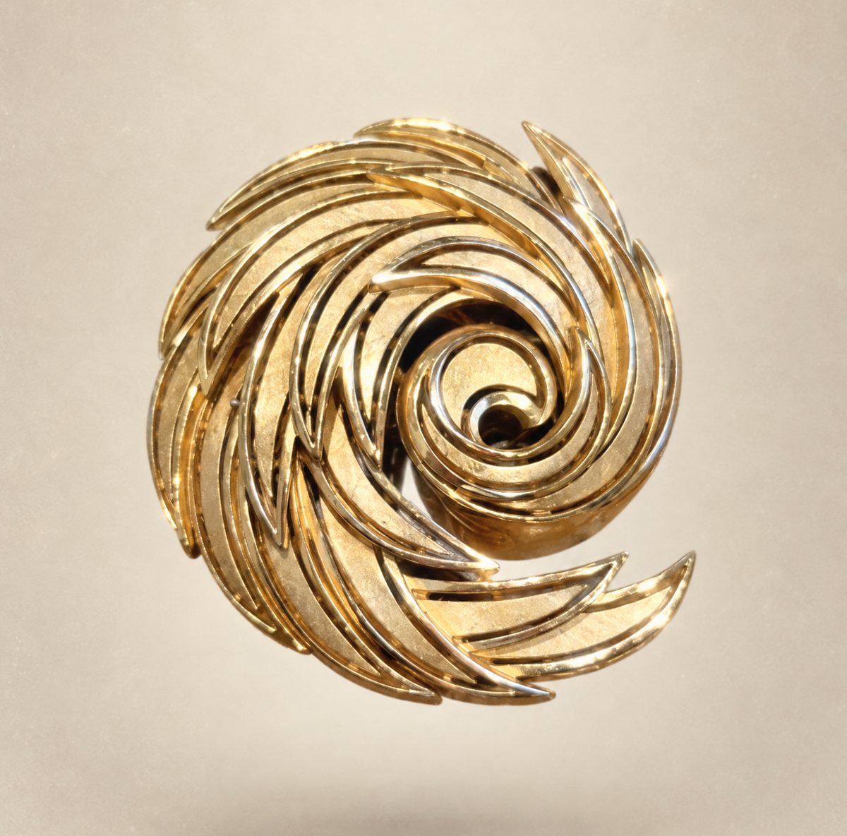 Large Trifari Swirl Gold Tone Brooch