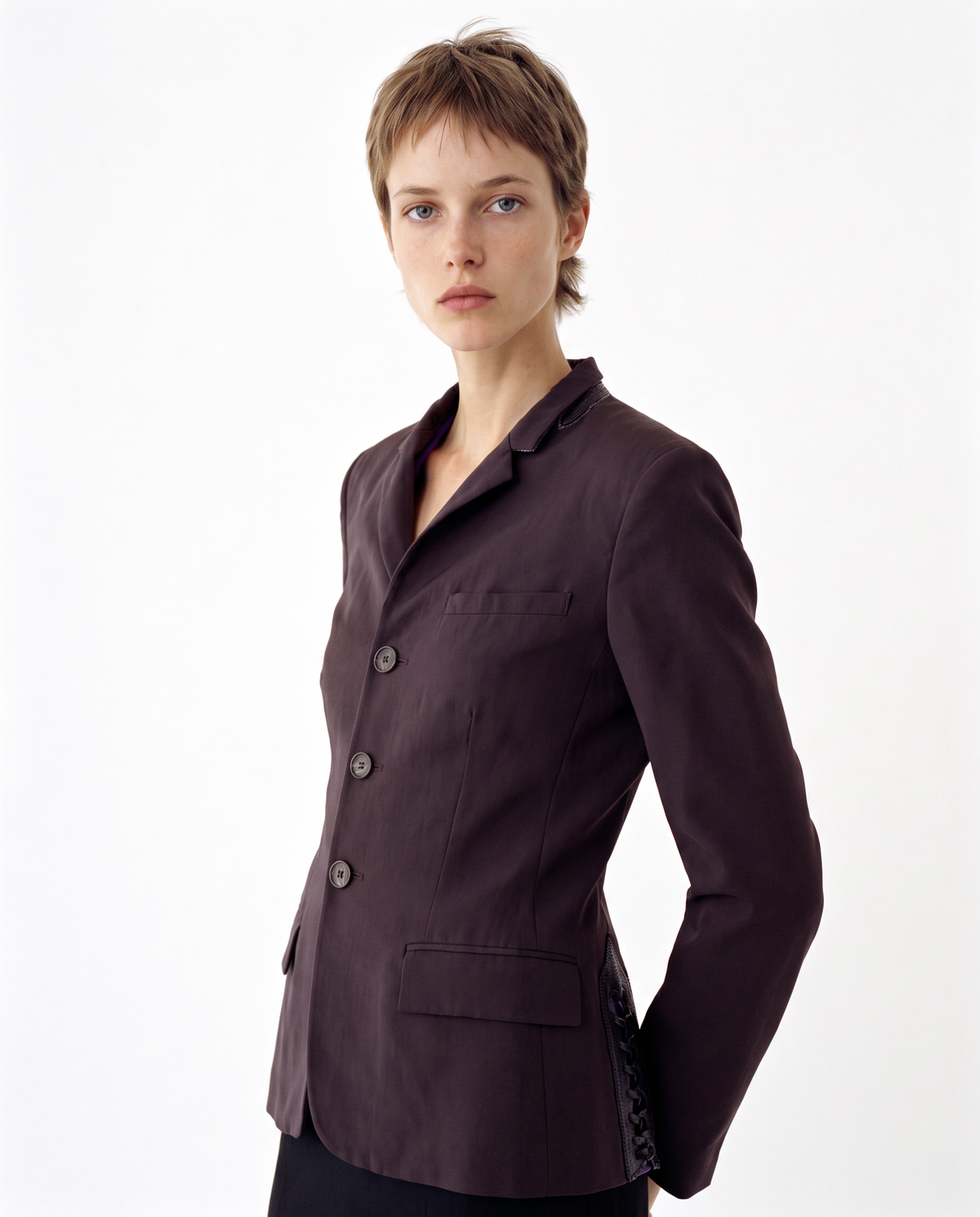 Jean Paul Gaultier Femme Single-Breasted Plum Blazer with Corset Back Ties